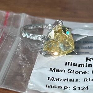 Yellow Trillion-Cut Halo Ring with Pavé Band - Women Jewelry